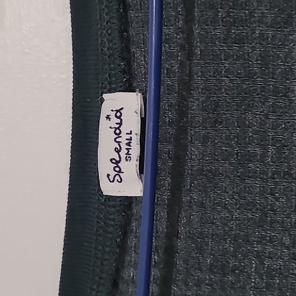 Splendid Green Round Neck Waffle Knit Flowy Hem Long Sleeve Thermal Top - Picture 6 of 7